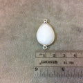 Silver Plated Faceted White Hydro (Lab Created) Chalcedony Pear/Teardrop Shaped Bezel Connector - Measuring 18mm x 25mm - Sold Individually