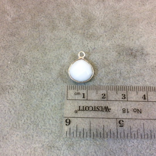 Silver Plated Faceted White Hydro (Lab Created) Chalcedony Heart/Teardrop Shaped Bezel Pendant - Measuring 12mm x 12mm - Sold Individually