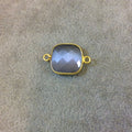 Gold Plated Faceted Synthetic Gray Cat's Eye (Manmade Glass) Square Shaped Bezel Connector - Measuring 15mm x 15mm - Sold Individually