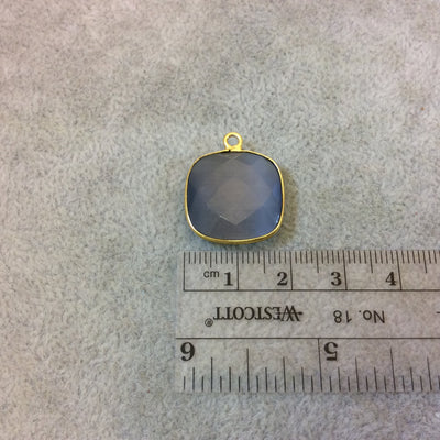 Gold Plated Faceted Synthetic Gray Cat's Eye (Manmade Glass) Square Shaped Bezel Pendant - Measuring 18mm x 18mm - Sold Individually