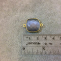 Gray Cat's Eye Bezel | Gold Plated Faceted Synthetic (Manmade Glass) Square Shaped Bezel Connector - Measuring 18mm x 18mm