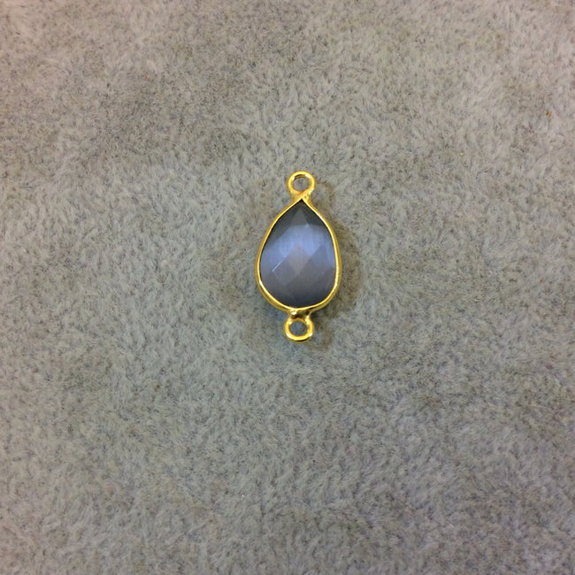 Gold Plated Faceted Synthetic Gray Cat's Eye (Manmade Glass) Pear/Teardrop Shape Bezel Connector - Measuring 10mm x 15mm - Sold Individually