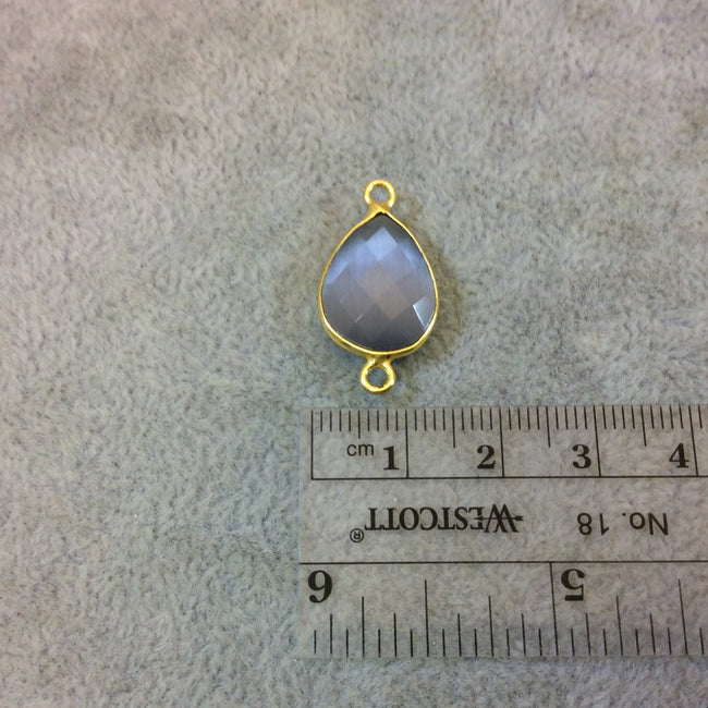 Gold Plated Faceted Synthetic Gray Cat's Eye (Manmade Glass) Pear/Teardrop Shape Bezel Connector - Measuring 12mm x 16mm - Sold Individually