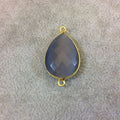 Gold Plated Faceted Synthetic Gray Cat's Eye (Manmade Glass) Pear/Teardrop Shape Bezel Connector - Measuring 18mm x 25mm - Sold Individually