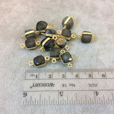 Labradorite Bezel | Gold Finish Faceted Natural Iridescent Cube/Square Shaped Plated Copper Connector/Link  8mm - Sold Individually, Random