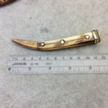 4.5" Brown Square Tusk/Claw Shaped Natural Ox Bone Pendant with Dot/Line Inlay and Gold Cap - Measuring 18 x 105mm - (TR050-BR)