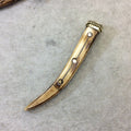 4.5" Brown Square Tusk/Claw Shaped Natural Ox Bone Pendant with Dot/Line Inlay and Gold Cap - Measuring 18 x 105mm - (TR050-BR)