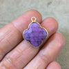 OOAK Gold Plated Faceted Manmade Resin/Clay Striped Purple/Gray Quatrefoil Shaped Bezel Pendant - Measuring 18mm x 18mm - Sold Individually