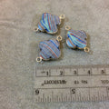 Silver Plated Faceted Manmade Resin/Clay Striped Blue/Red/Green Quatrefoil Shape Bezel Connector - Measuring 18mm x 18mm - Sold Individually