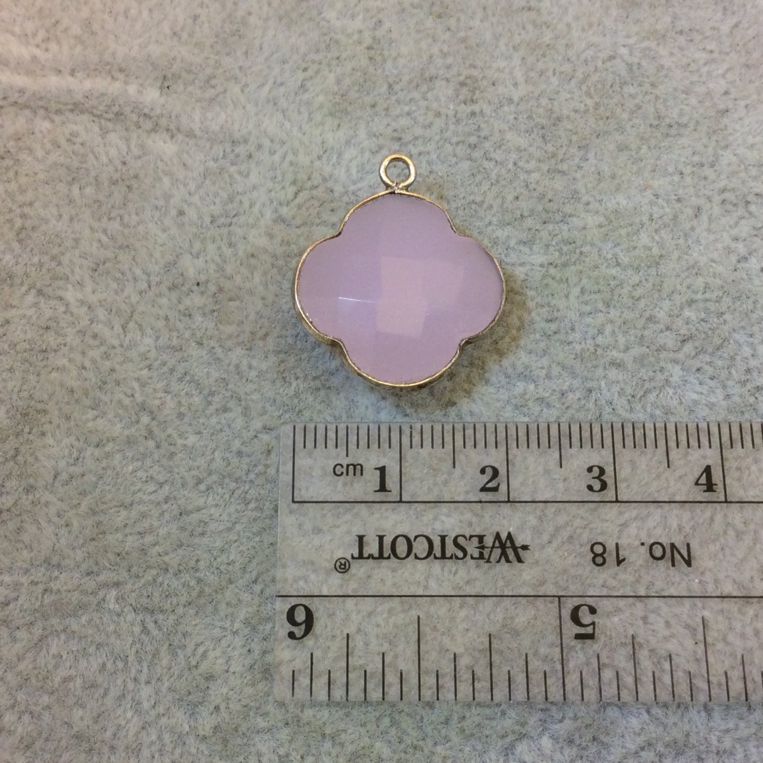 Silver Plated Faceted Pink Hydro (Lab Created) Chalcedony Quatrefoil/Clover Shaped Bezel Pendant - Measuring 18mm x 18mm - Sold Individually