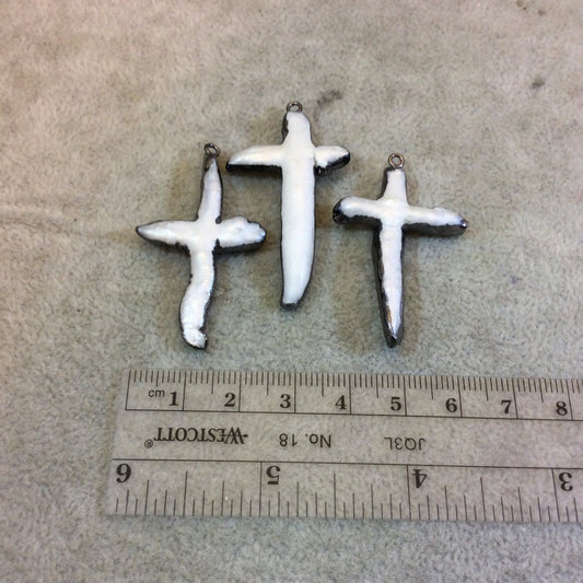Gunmetal Electroplated Freeform Cross Shaped Cultured Pearl Pendants - Measuring 40-45mm Long Approximately - Sold Individually, Random