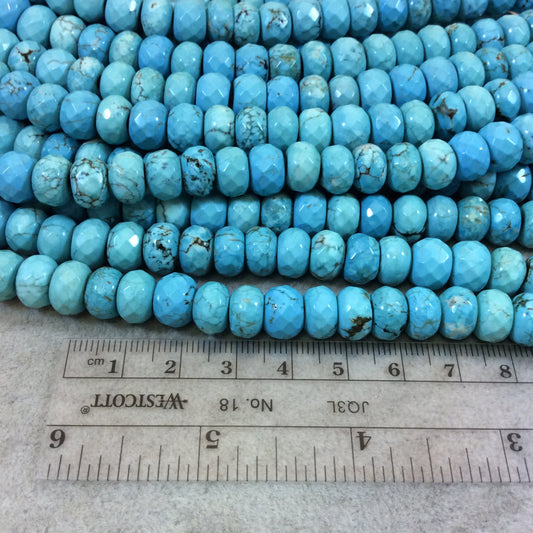 6mm x 10mm Mixed Dyed Blue Howlite Faceted Finish Rondelle Shaped Beads with 2mm Holes - 7.75" Strand (Approx. 31 Beads) - LARGE HOLE BEADS