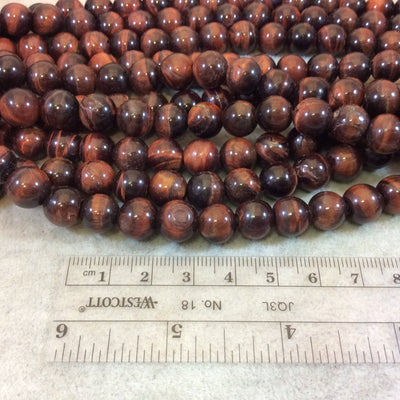 10mm Natural Red Tiger Eye Smooth Finish Round/Ball Shaped Beads with 2.5mm Holes - 7.75" Strand (Approx. 20 Beads) - LARGE HOLE BEADS