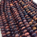 8mm x 12mm Natural Red Tiger Eye Smooth Finish Rondelle Shaped Beads with 2.5mm Holes - 7.75" Strand (Approx. 18 Beads) - LARGE HOLE BEADS