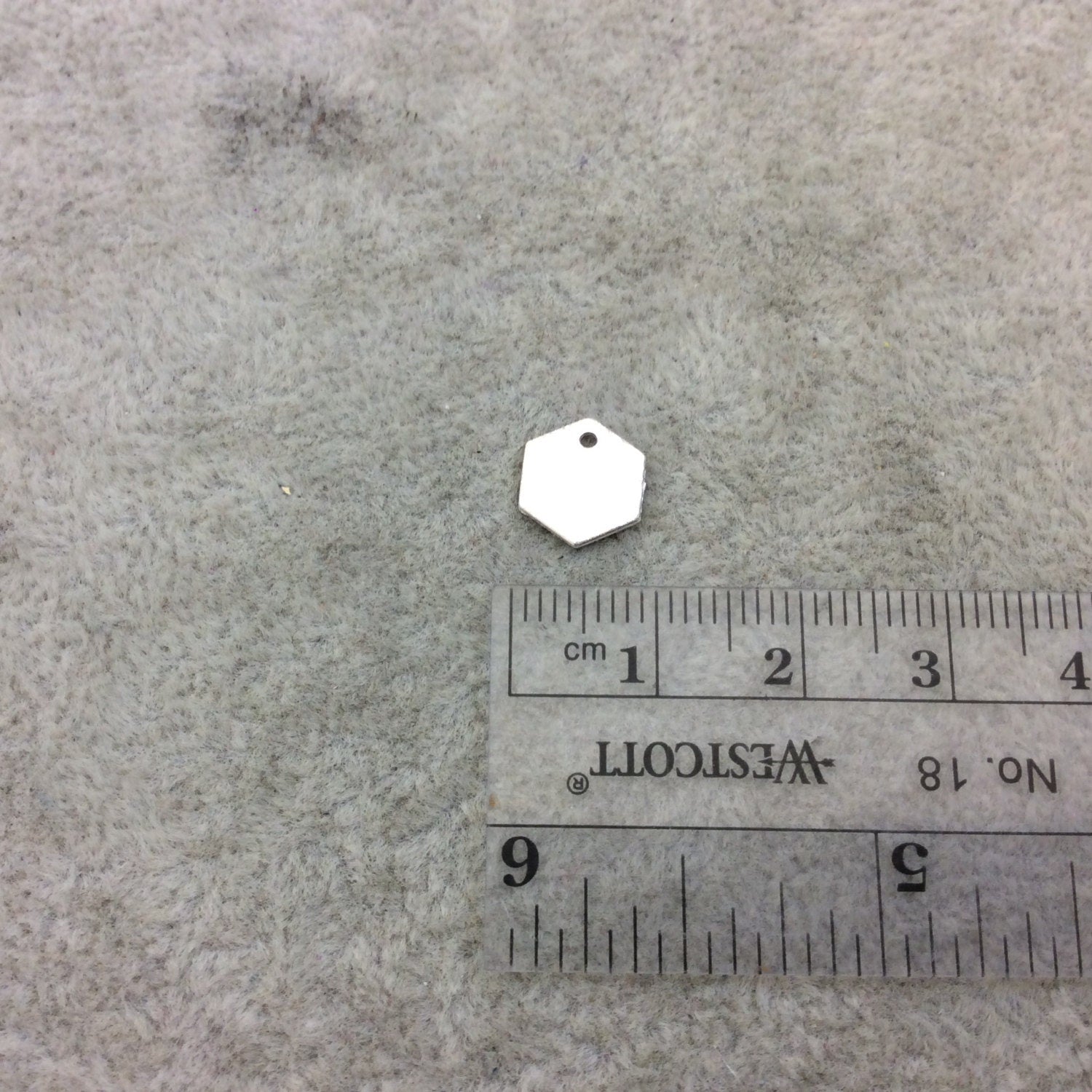 8mm x 10mm Silver Brushed Finish Blank Hexagon Shaped Plated Copper Components - Sold in Pre-Counted Bulk Packs of 10 Pieces - (188-SV)