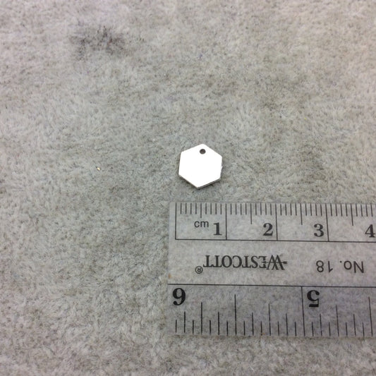 8mm x 10mm Silver Brushed Finish Blank Hexagon Shaped Plated Copper Components - Sold in Pre-Counted Bulk Packs of 10 Pieces - (188-SV)