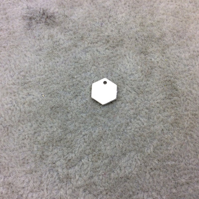 8mm x 10mm Silver Brushed Finish Blank Hexagon Shaped Plated Copper Components - Sold in Pre-Counted Bulk Packs of 10 Pieces - (188-SV)
