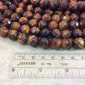12mm Natural Red Tiger Eye Faceted Finish Round/Ball Shaped Beads with 2.5mm Holes - 7.75" Strand (Approx. 18 Beads) - LARGE HOLE BEADS