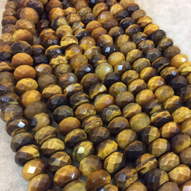 6mm x 10mm Natural Brown Tiger Eye Faceted Rondelle Shaped Beads with 2.5mm Holes - 7.75" Strand (Approx. 31 Beads) - LARGE HOLE BEADS