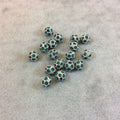 6mm Pave Style Green Glass Encrusted Silver Plated Round/Ball Shaped Beads with 1mm Holes - Sold Individually - Elegant Metal Beads