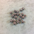 6mm Pave Style Red Glass Encrusted Silver Plated Round/Ball Shaped Beads with 1mm Holes - Sold Individually - Elegant Metal Beads