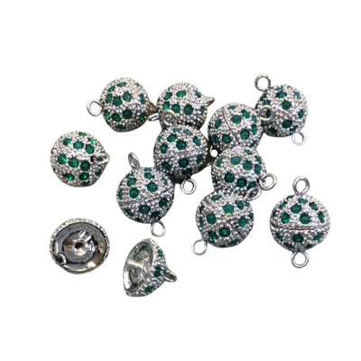 11mm Pave Style Green Glass Encrusted Silver Plated Round/Ball Shaped Threaded Twist Clasps- Sold Individually - Elegant and Classy