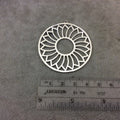 Large Silver Plated Daisy/Sunshine Cutout Circle Shaped Brushed Finish Copper Components - Measures 48mm x 48mm Sold in Packs of 10 (337-SV)