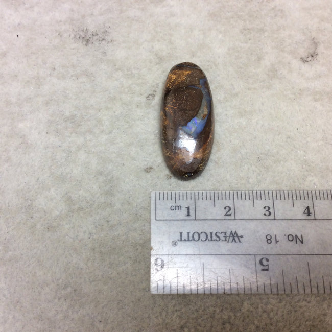 OOAK Oval Shaped Australian Boulder Opal Flat Back Cabochon - Measuring 15mm x 35mm, 6mm Dome Height - Natural High Quality Gemstone