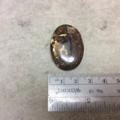OOAK Oval Shaped Australian Boulder Opal Flat Back Cabochon - Measuring 26mm x 38mm, 6mm Dome Height - Natural High Quality Gemstone