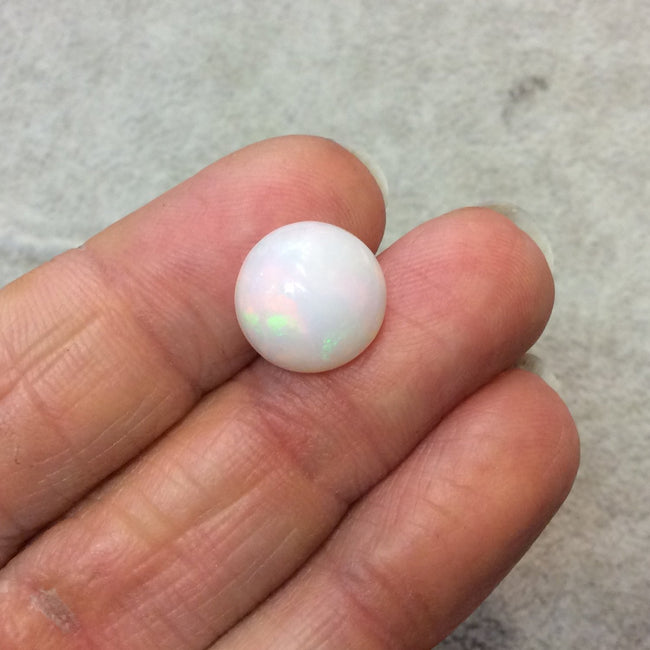 Natural Ethiopian Opal Smooth Round Shaped Flat Back Cabochon 'A' - Measuring 13mm x 13mm, 6mm Dome Height - High Quality Gemstone Cab