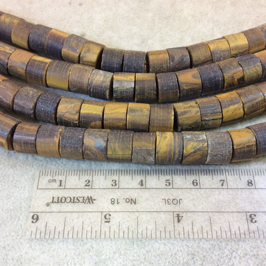 12mm x 9mm Natural Metallic Tiger Eye Matte Thick Heishi Shaped Beads with 1mm Holes - 15.5" Strand (Approx. 44 Beads) - See Listing Notes!