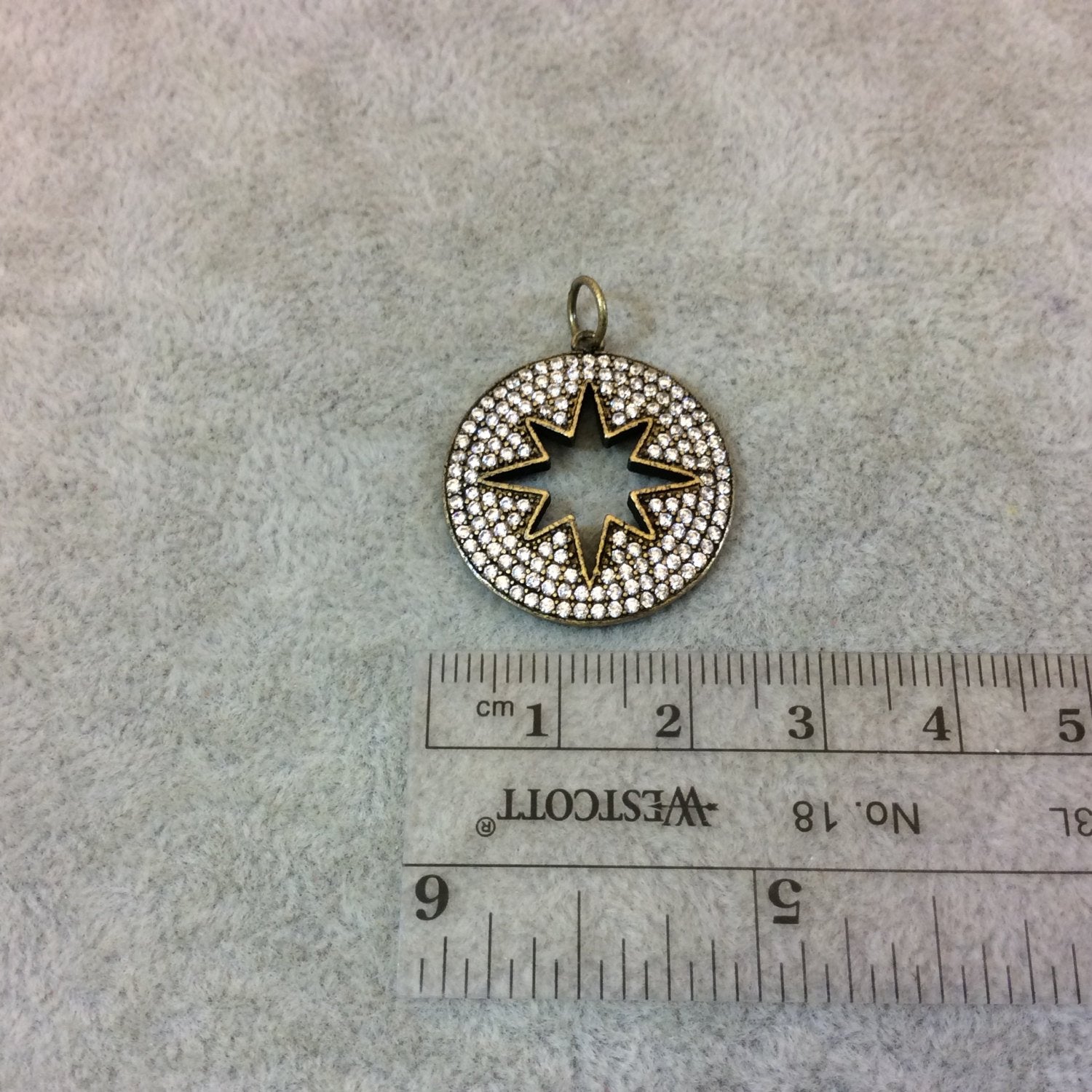Bronze Plated CZ Cubic Zirconia Inlaid Round/Star Shaped Copper Pendant - Measuring 23mm x 23mm  - Available in Four Colors, See Related!