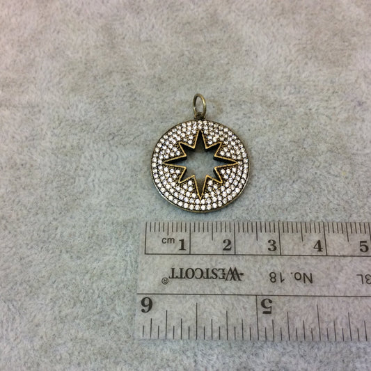 Bronze Plated CZ Cubic Zirconia Inlaid Round/Star Shaped Copper Pendant - Measuring 23mm x 23mm  - Available in Four Colors, See Related!