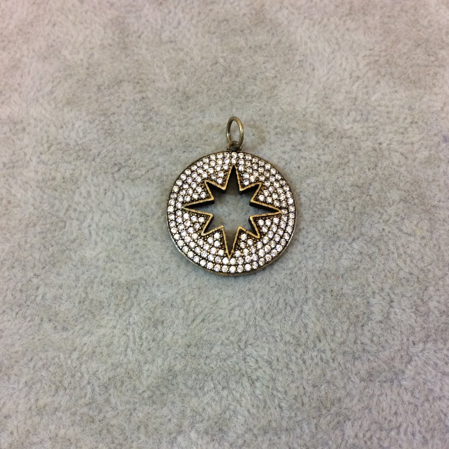 Bronze Plated CZ Cubic Zirconia Inlaid Round/Star Shaped Copper Pendant - Measuring 23mm x 23mm  - Available in Four Colors, See Related!