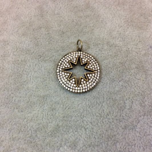 Bronze Plated CZ Cubic Zirconia Inlaid Round/Star Shaped Copper Pendant - Measuring 23mm x 23mm  - Available in Four Colors, See Related!