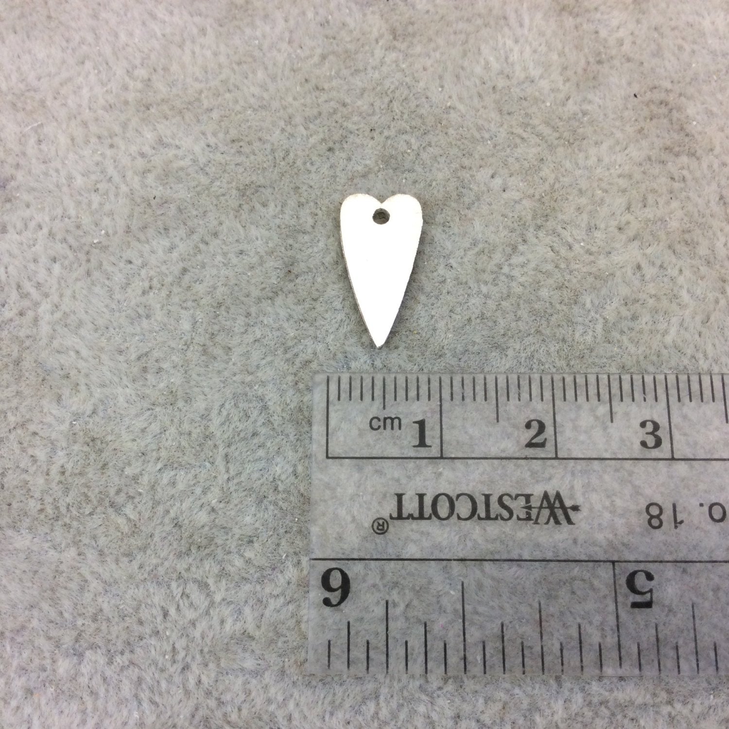 Small Sized Silver Plated Copper Skinny Pointed Heart Shaped Pendant/Charm Components - Measuring 8mm x 15mm - Sold in Packs of 10 (237-SV)