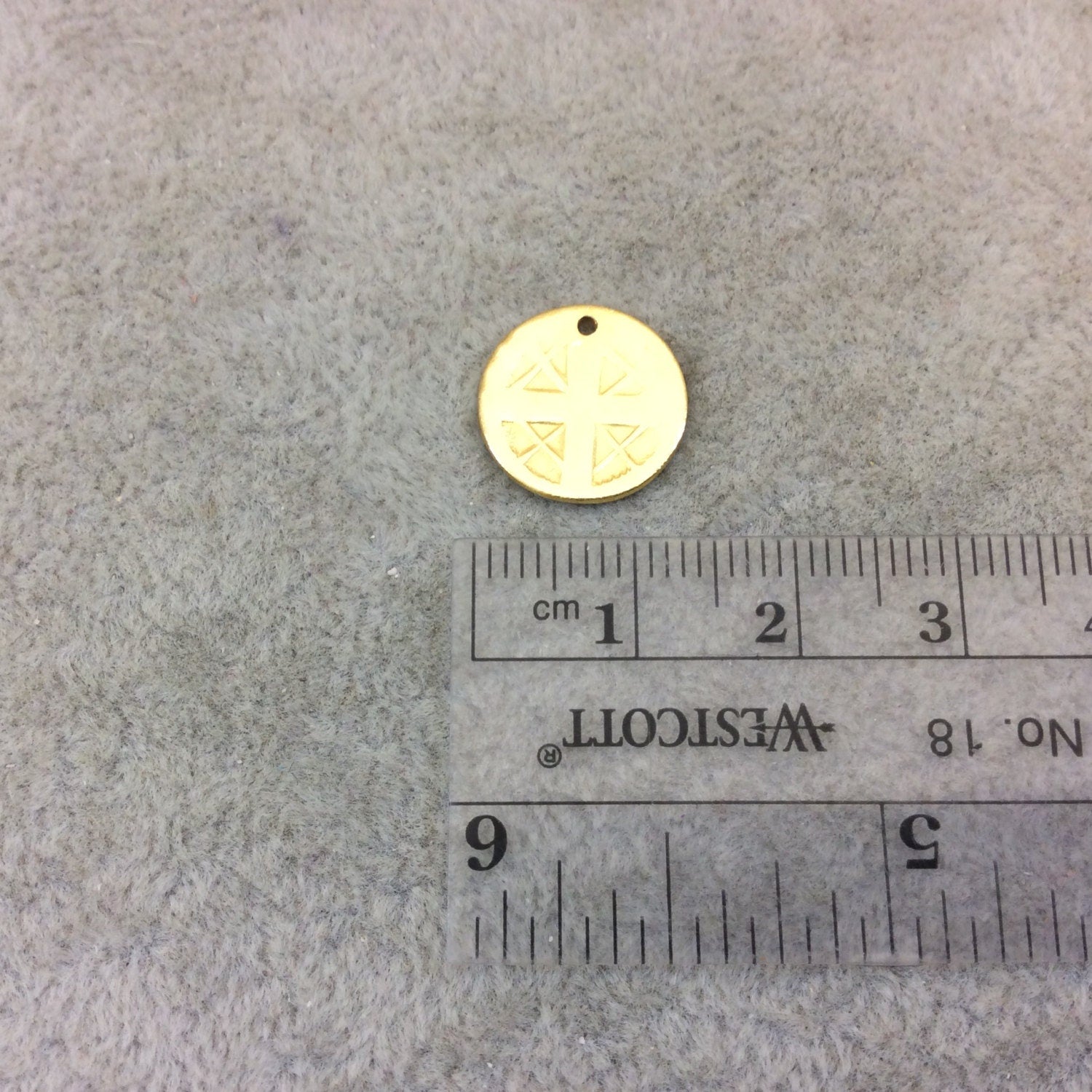 Bright Gold Plated Medieval Cross Embossed Disc/Coin Shaped Pendant/Charm Components - Measuring 12mm x 12mm - Sold in Packs of 10 (209-GD)