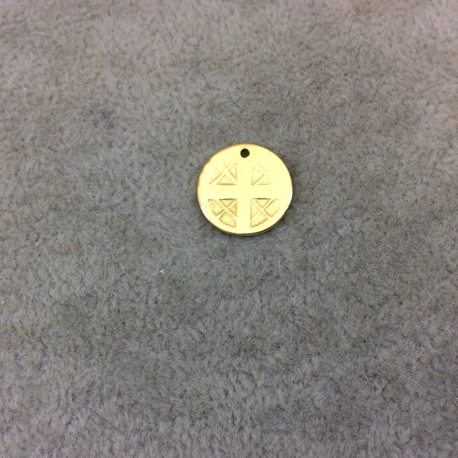 Bright Gold Plated Medieval Cross Embossed Disc/Coin Shaped Pendant/Charm Components - Measuring 12mm x 12mm - Sold in Packs of 10 (209-GD)