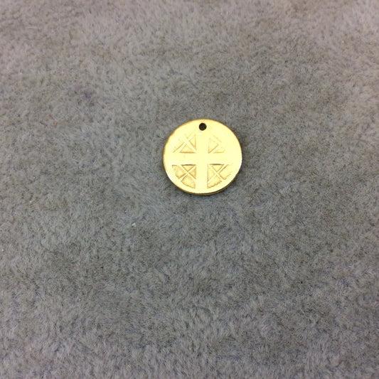 Bright Gold Plated Medieval Cross Embossed Disc/Coin Shaped Pendant/Charm Components - Measuring 12mm x 12mm - Sold in Packs of 10 (209-GD)