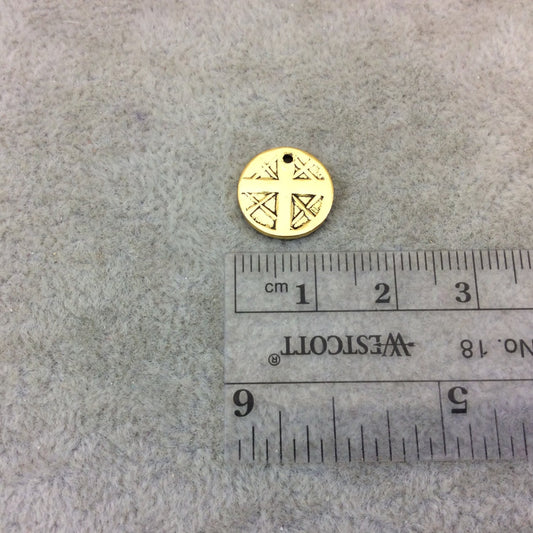 Oxidized Gold Plated Medieval Cross Embossed Disc/Coin Shaped Pendant/Charm Components - Measuring 12mm x 12mm- Sold in Packs of 10 (209-OG)