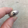 Silver Plated White CZ Cubic Zirconia Inlaid Puffed Coin Shaped Copper Bead - Measuring 25mm x 25mm  - See Related for Other Colors!
