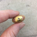 Gold Plated Fuchsia CZ Cubic Zirconia Inlaid Puffed Coin Shaped Copper Bead - Measuring 25mm x 25mm  - See Related for Other Colors!