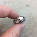 Silver Plated Jet Black CZ Cubic Zirconia Inlaid Puffed Coin Shaped Copper Bead - Measuring 25mm x 25mm  - See Related for Other Colors!