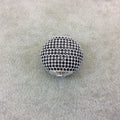 Silver Plated Jet Black CZ Cubic Zirconia Inlaid Puffed Coin Shaped Copper Bead - Measuring 25mm x 25mm  - See Related for Other Colors!