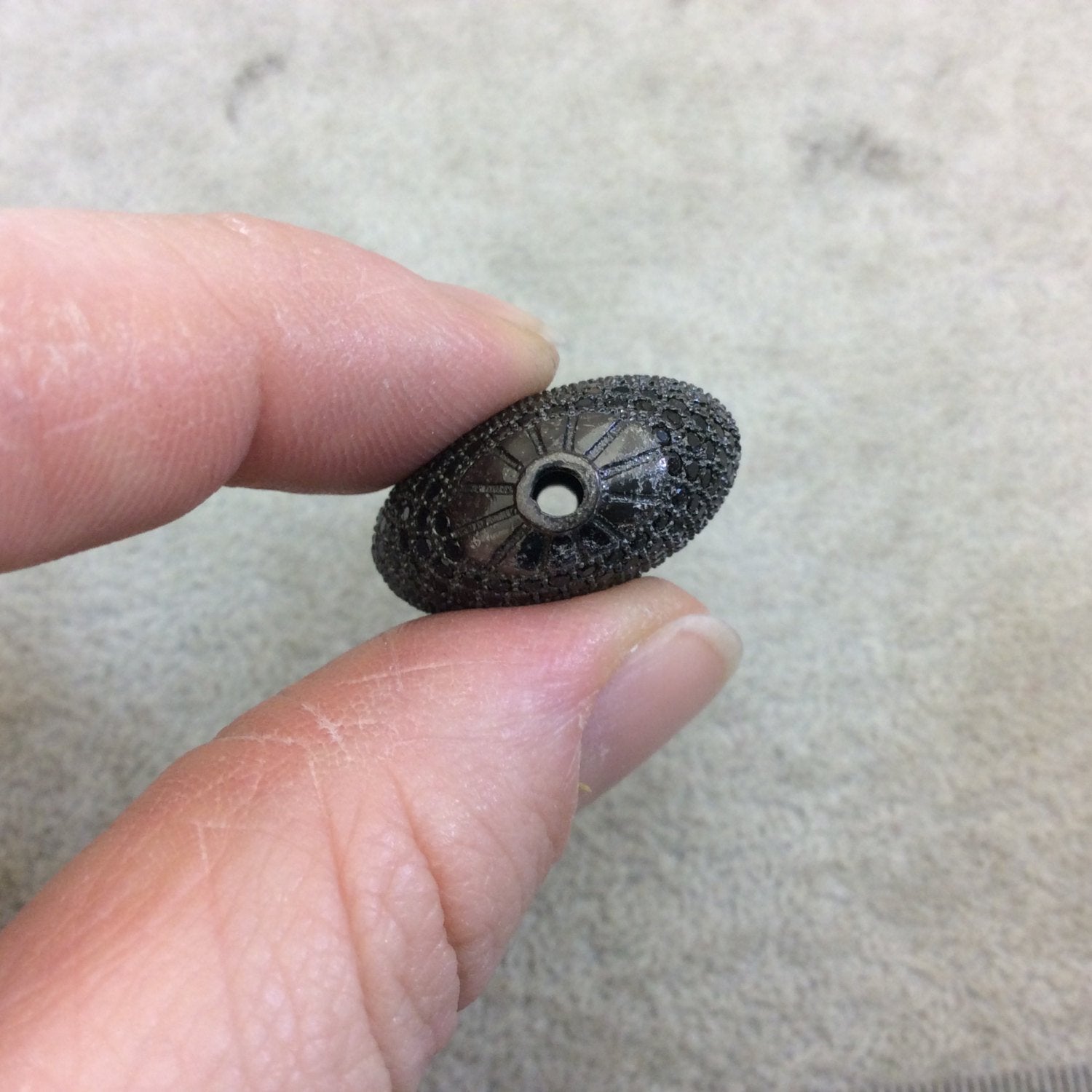 Gunmetal Plated Jet Black CZ Cubic Zirconia Inlaid Puffed Coin Shaped Copper Bead - Measuring 25mm x 25mm  - See Related for Other Colors!