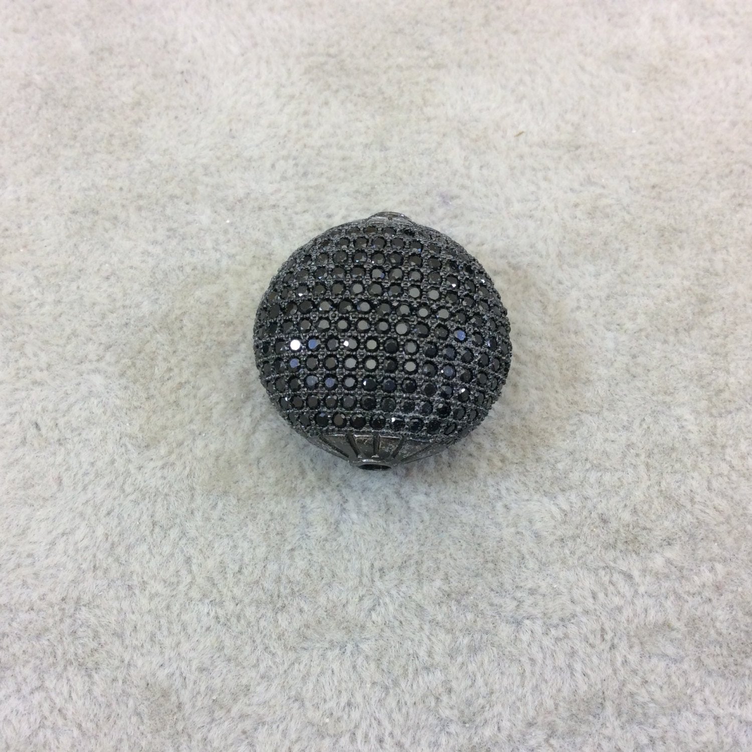 Gunmetal Plated Jet Black CZ Cubic Zirconia Inlaid Puffed Coin Shaped Copper Bead - Measuring 25mm x 25mm  - See Related for Other Colors!