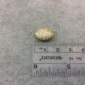 Gold Plated White CZ Cubic Zirconia Inlaid Puffed Oval Shaped Copper Bead - Measuring 11mm x 15mm  - See Related for Other Colors!