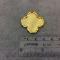 Gold Plated White CZ Cubic Zirconia Inlaid Flat Open Backed Quatrefoil/Clover Shaped Copper Slider with 2mm Hole - Measuring 32mm x 32mm