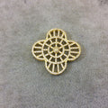 Gold Plated White CZ Cubic Zirconia Inlaid Flat Ornate Open Quatrefoil/Clover Shaped Copper Slider with 2mm Hole - Measuring 35mm x 35mm