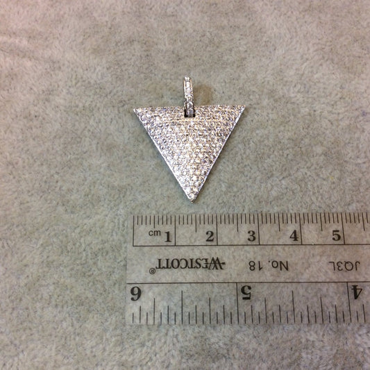 Silver Plated CZ Cubic Zirconia Inlaid Triangle Shaped Copper Pendant - Measuring 28mm x 25mm  - Available in Four Colors, See Related!